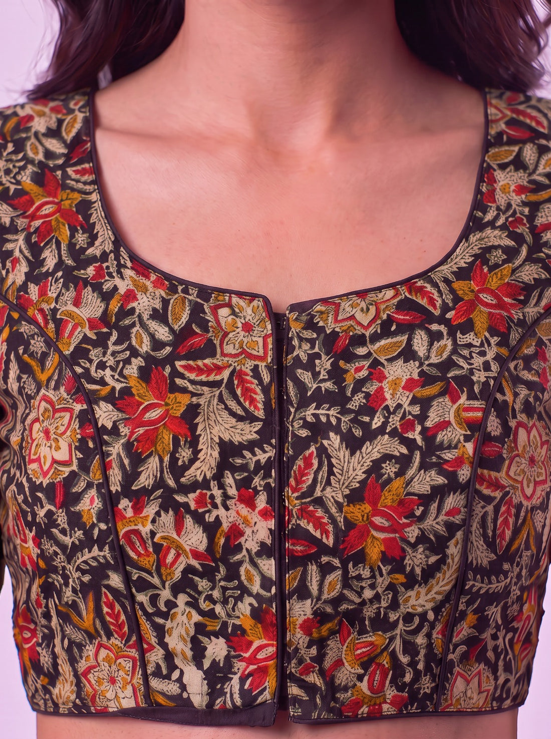 Kalamkari Black Floral Readymade Cotton Blouse