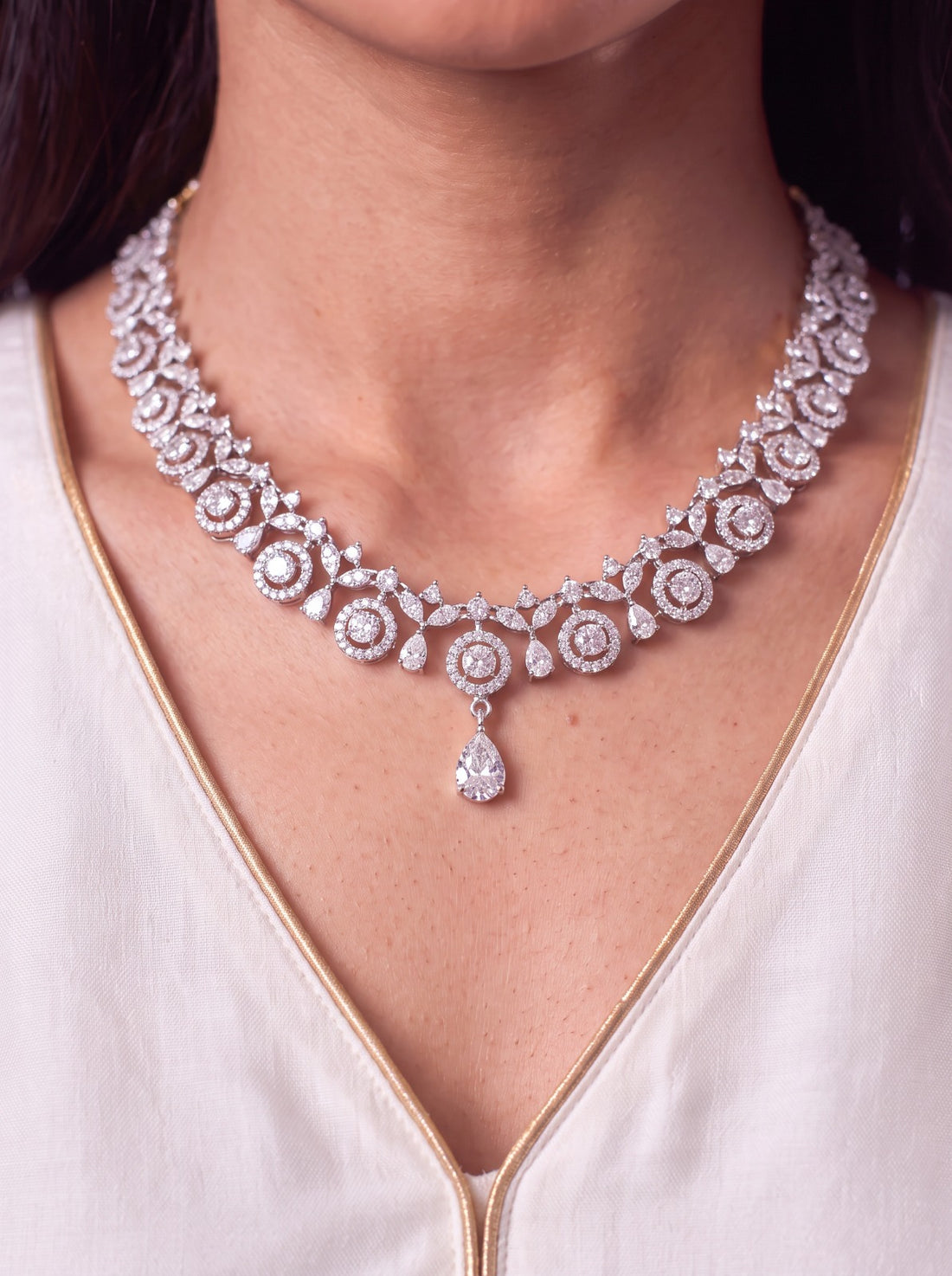 American Diamond Choker Necklace With Earrings