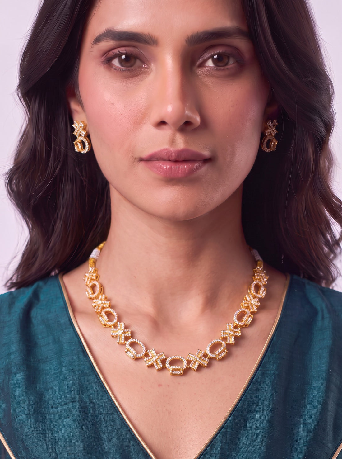 Rose Gold American Diamond Choker With Earrings