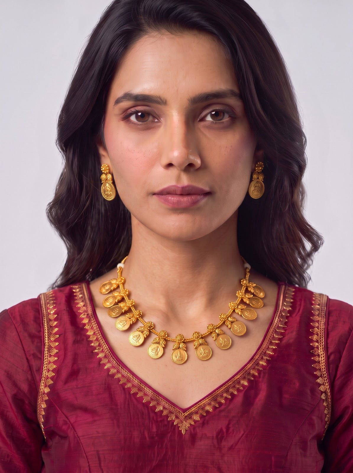Coin Maanga Lakshmi Necklace With Earrings