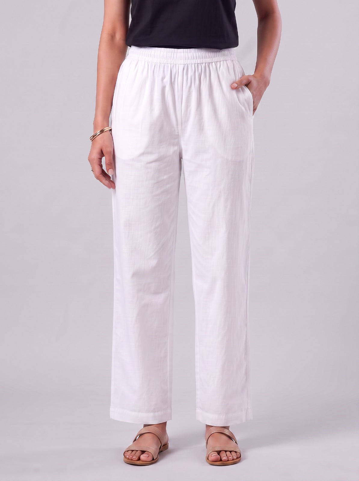 Zivah White Readymade Cotton Straight Pants