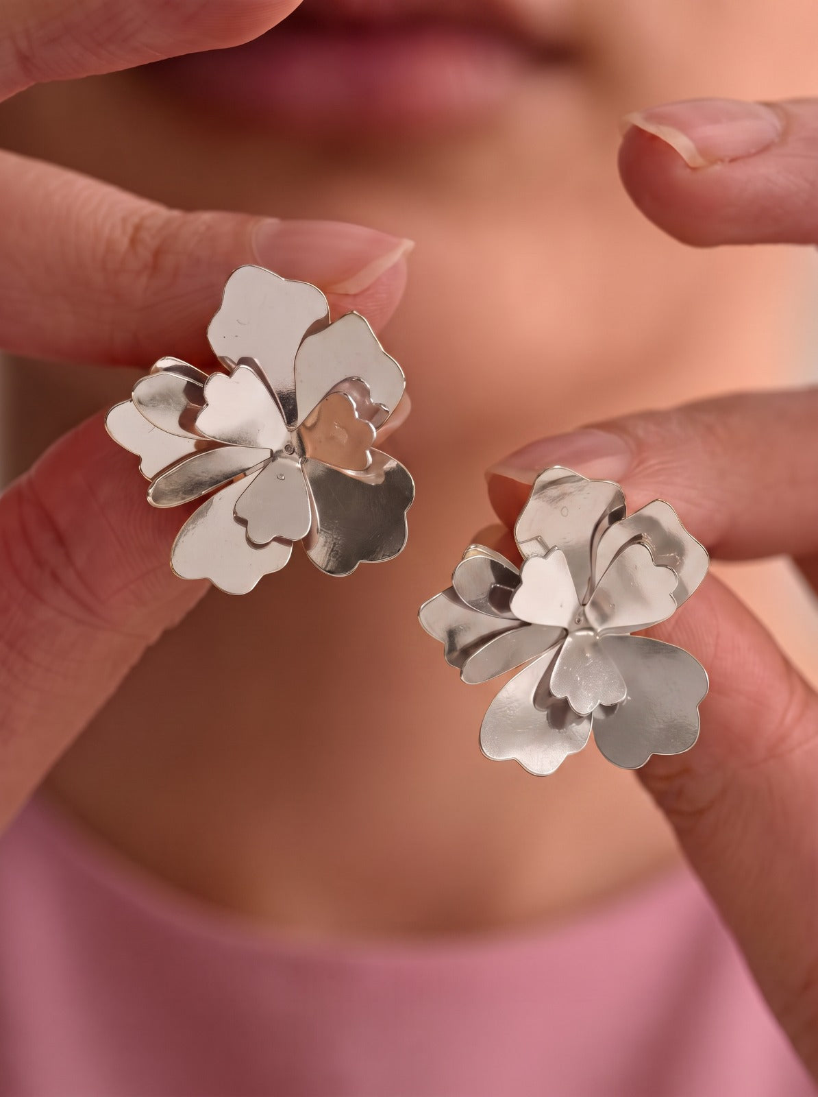 Silver Petal Earrings