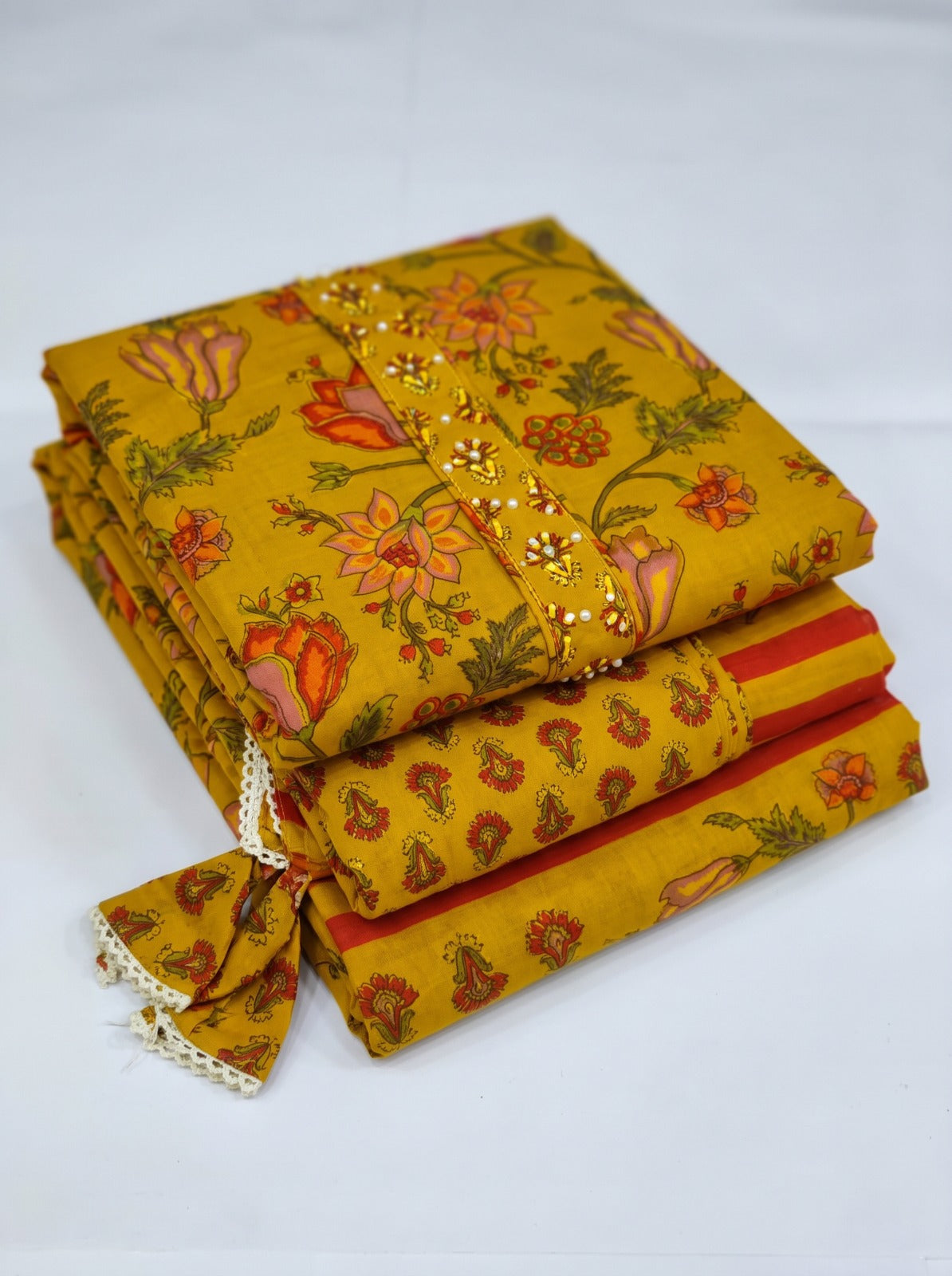 Unstitched Salwar Cotton Sunshine Yellow Jaipur Cotton Suit
