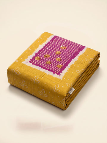 Yellow Bandini Print Cotton Unstitched Suits