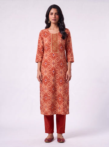 Crimson Ikat Rayon 2 Piece Set