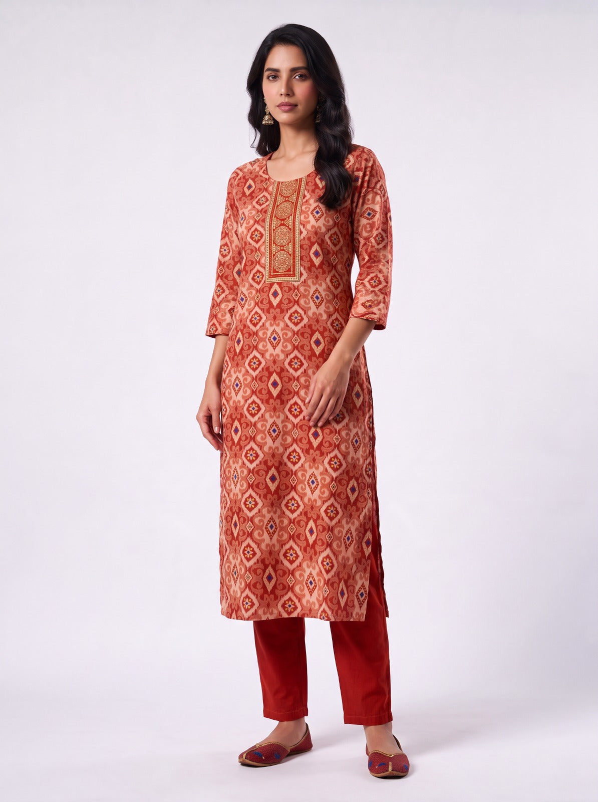 Crimson Ikat Rayon 2 Piece Set
