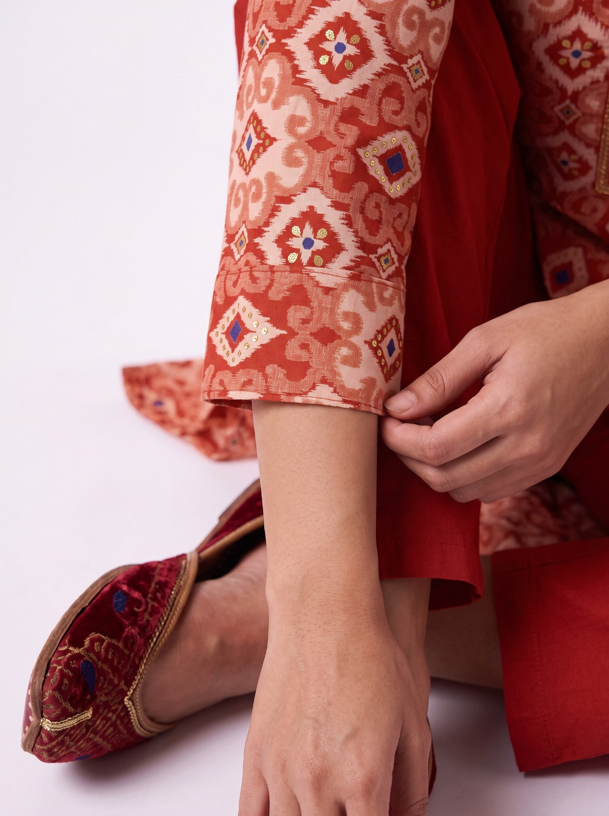Crimson Ikat Rayon 2 Piece Set