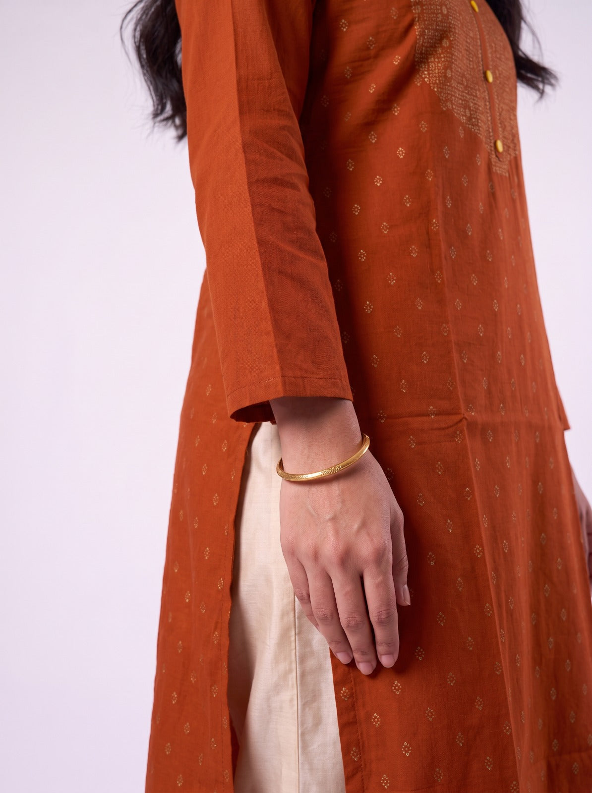 Brick Red Zari Kurtha