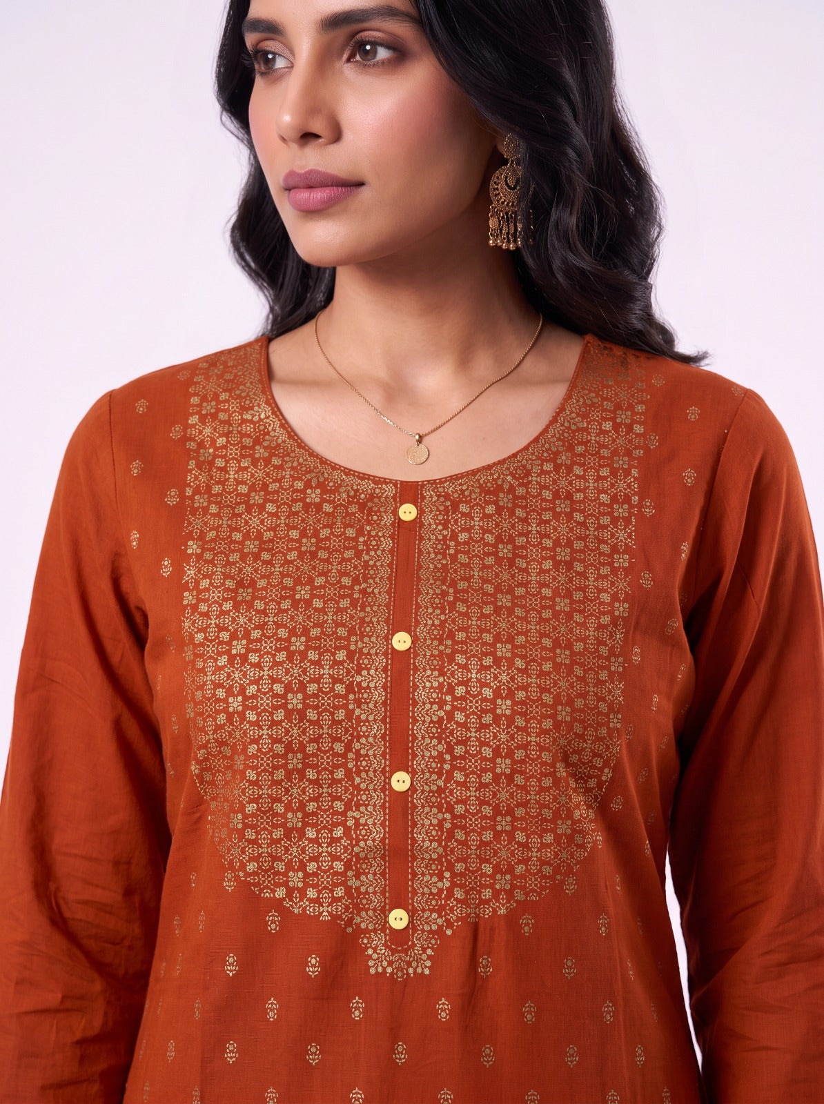 Brick Red Zari Kurtha