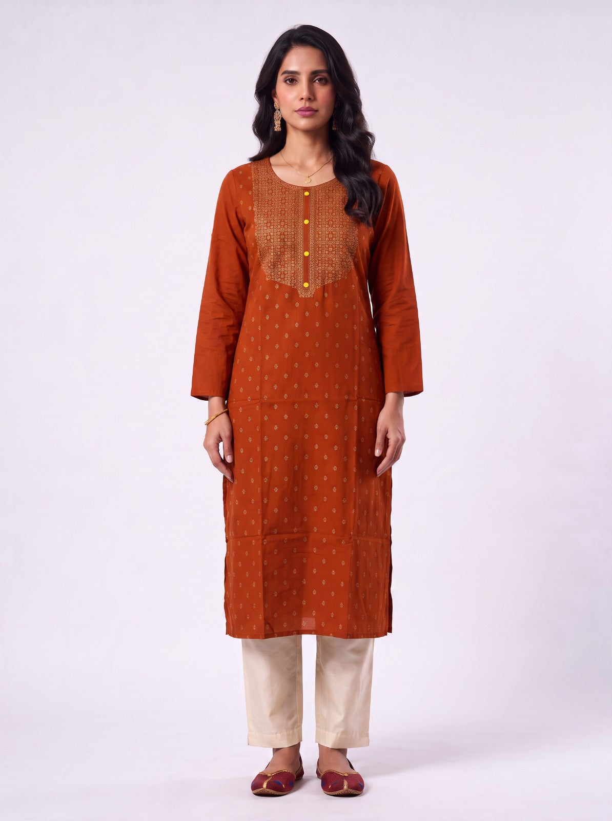 Brick Red Zari Kurtha