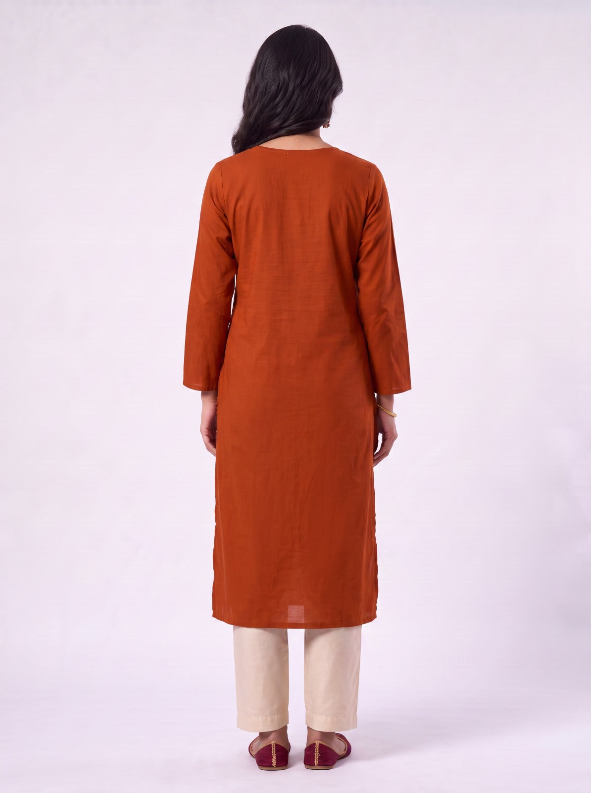 Brick Red Zari Kurtha