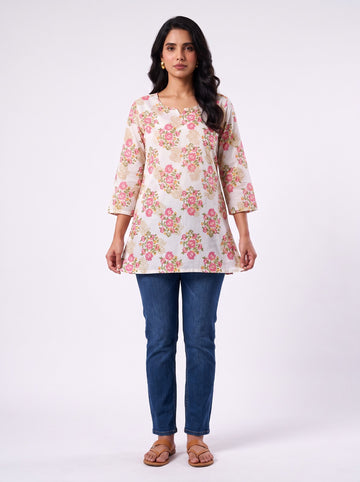 White Floral Tunic Top