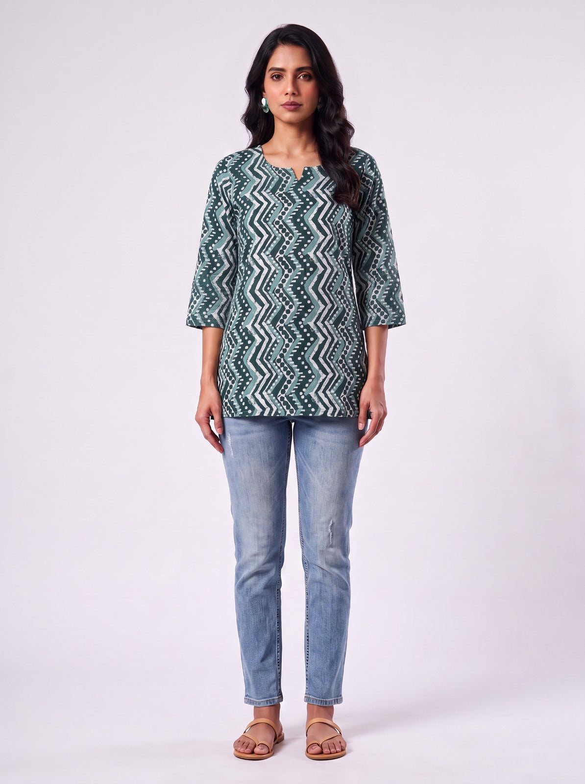 Zig Zag Teal Tunic Top