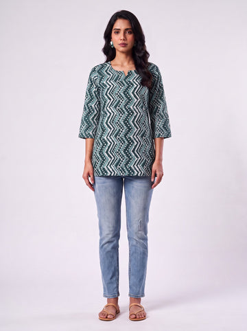 Zig Zag Teal Tunic Top