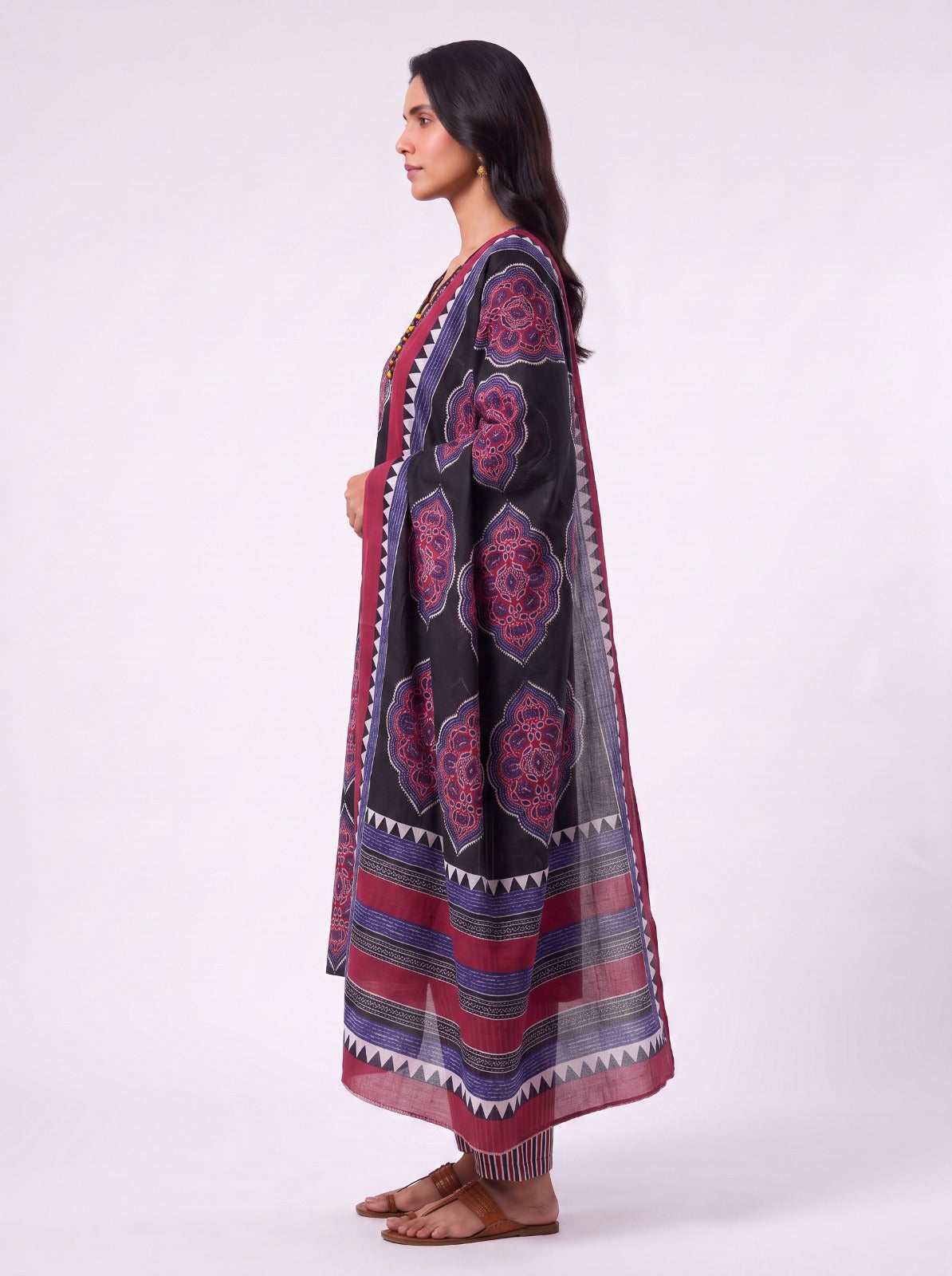 Black And Red Block Print Cotton Salwar Set