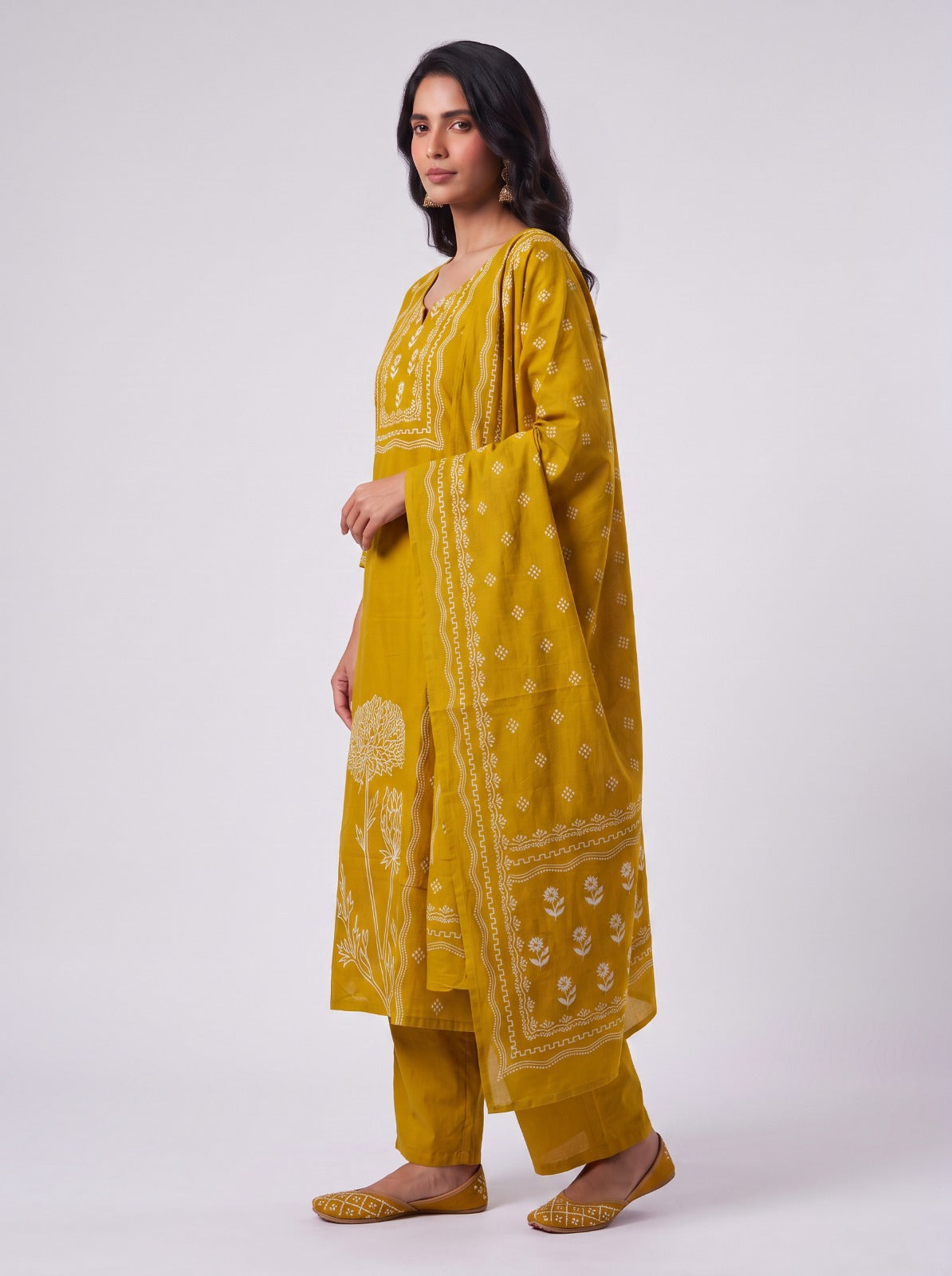 White And Yellow Floral Cotton Salwar Set