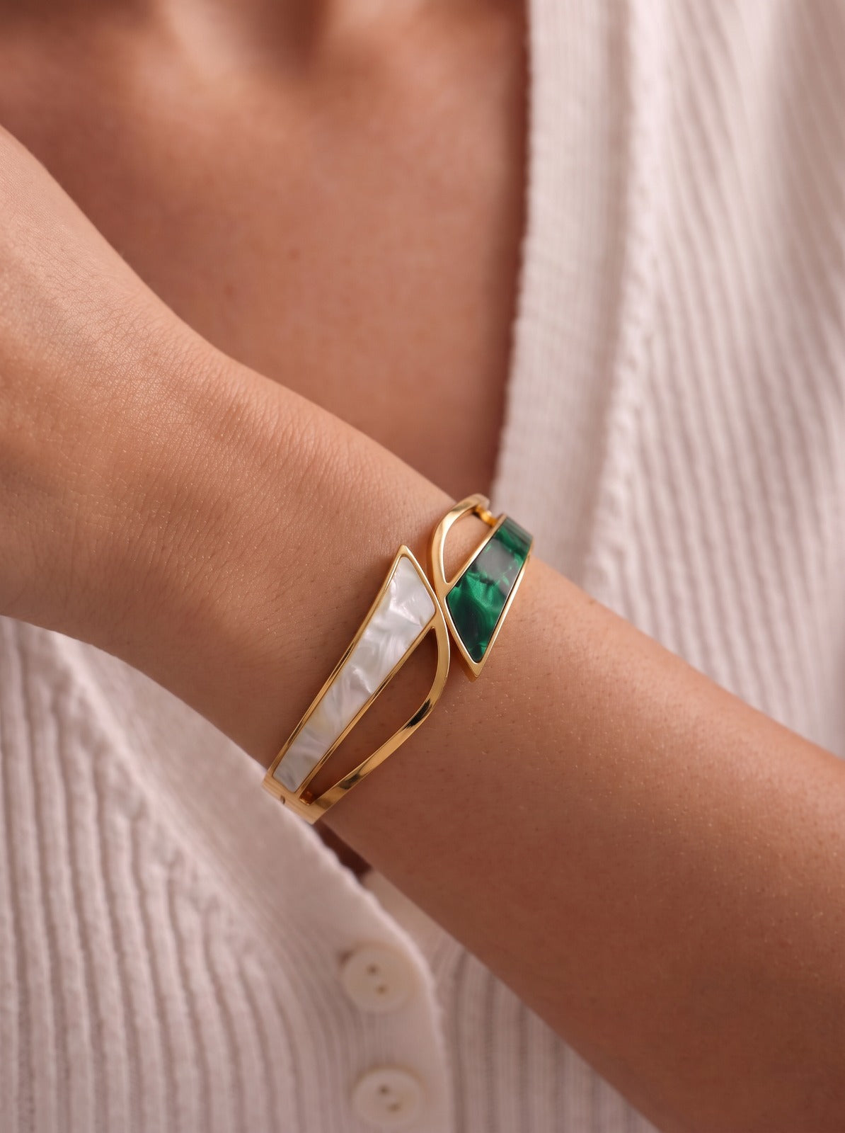 Emerald White Cuff Bangles