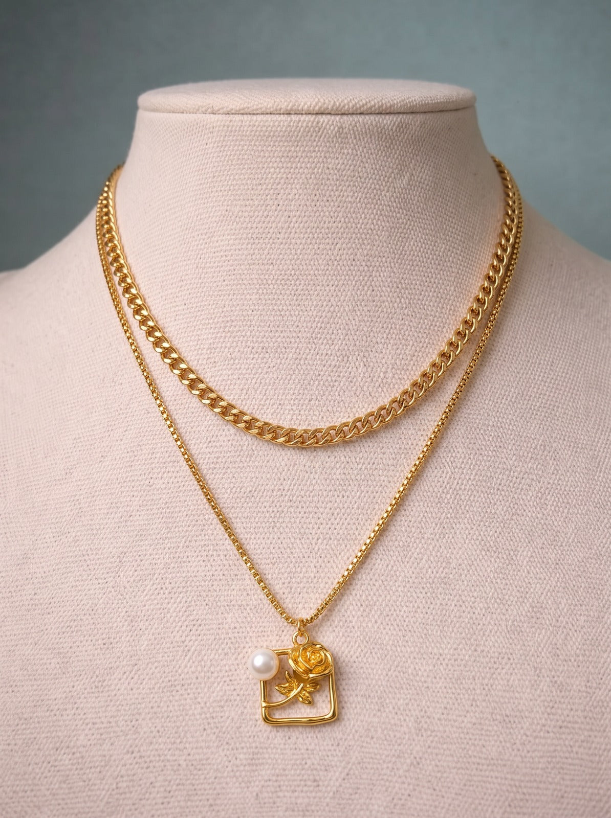 Rose Pearl Double Layered Necklace