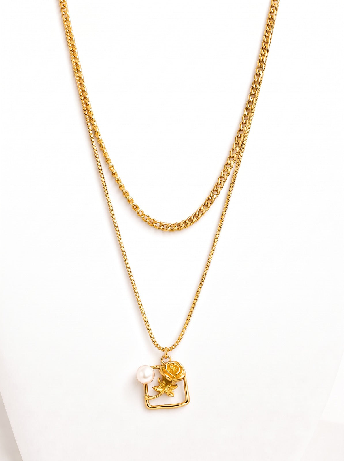 Rose Pearl Double Layered Necklace