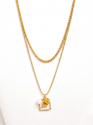 Rose Pearl Double Layered Necklace