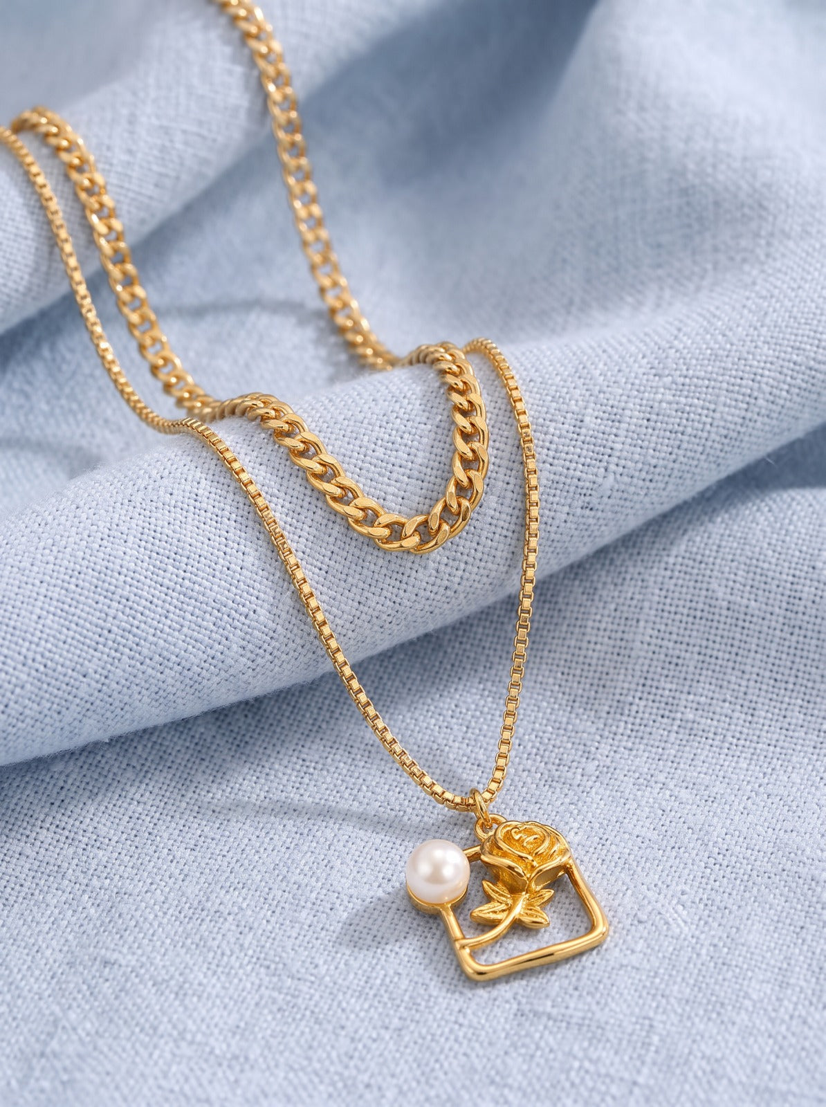 Rose Pearl Double Layered Necklace