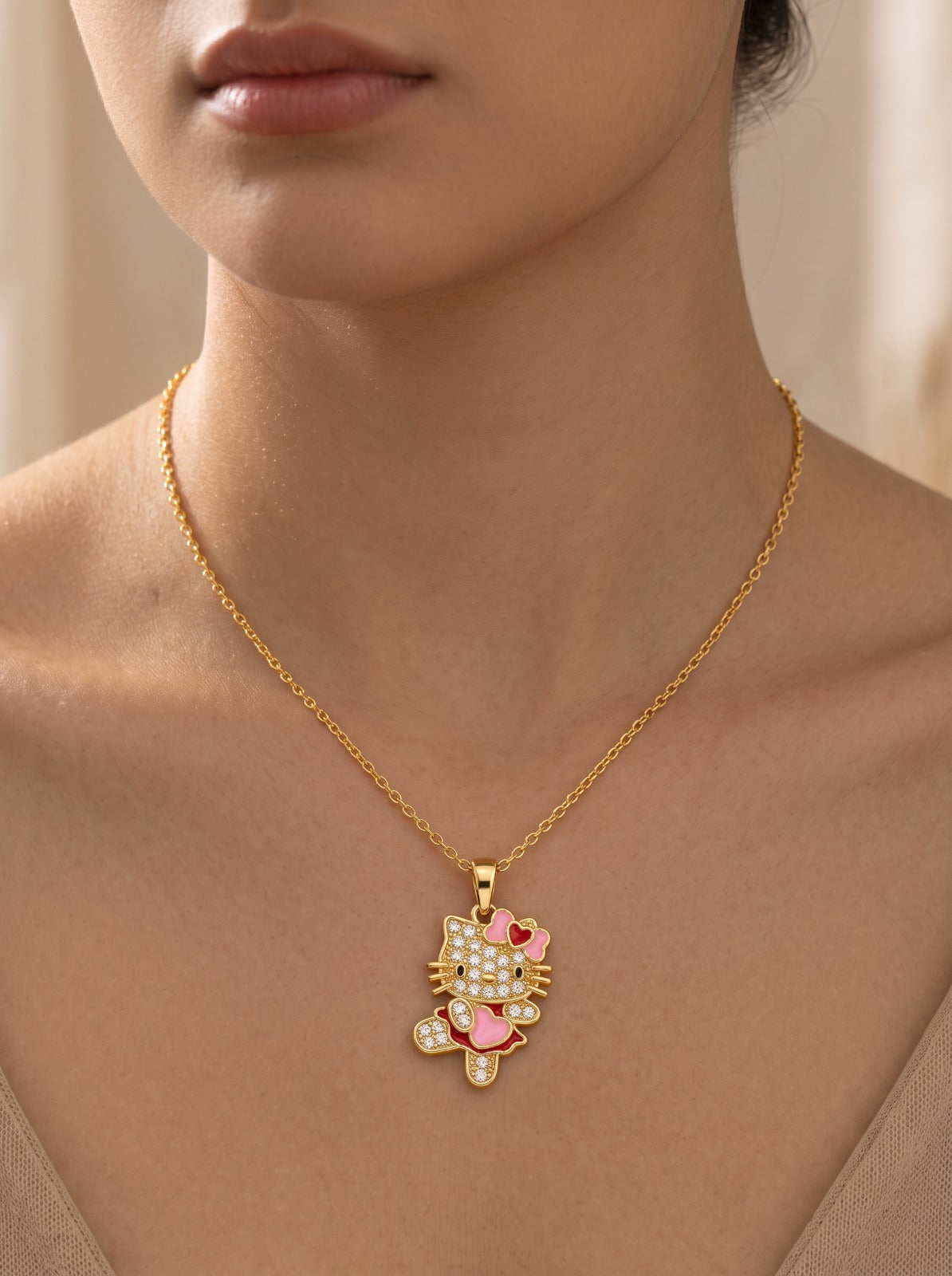 Rosy Kitty Necklace