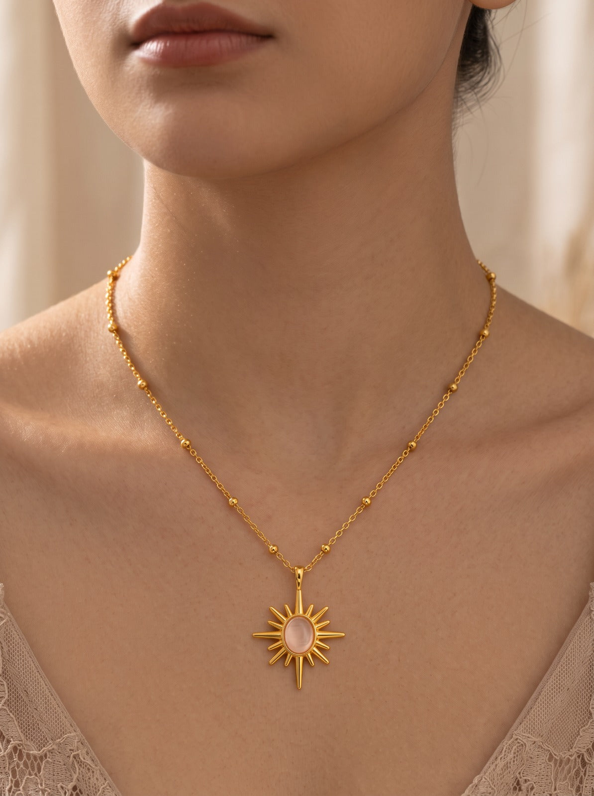 Soft Pink Sun Necklace