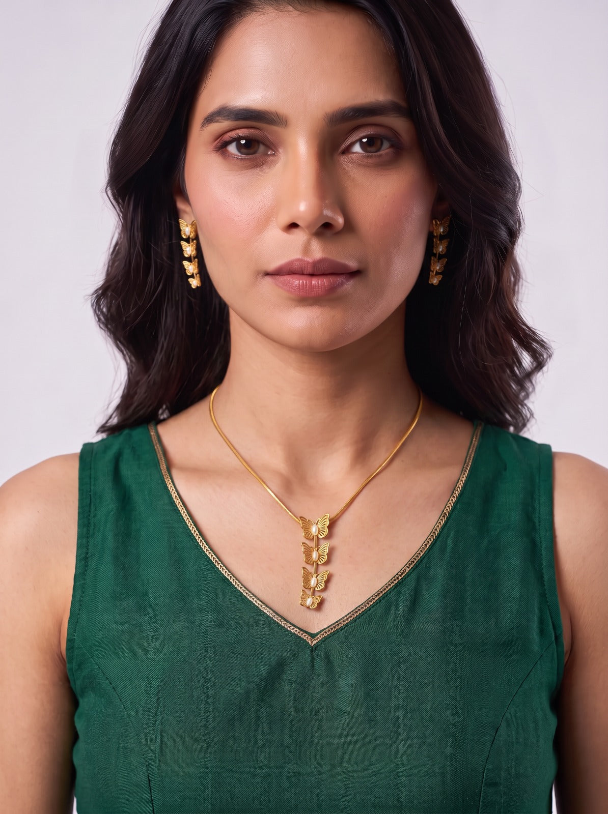 Butterfly Cascade Necklace Set With Earrings