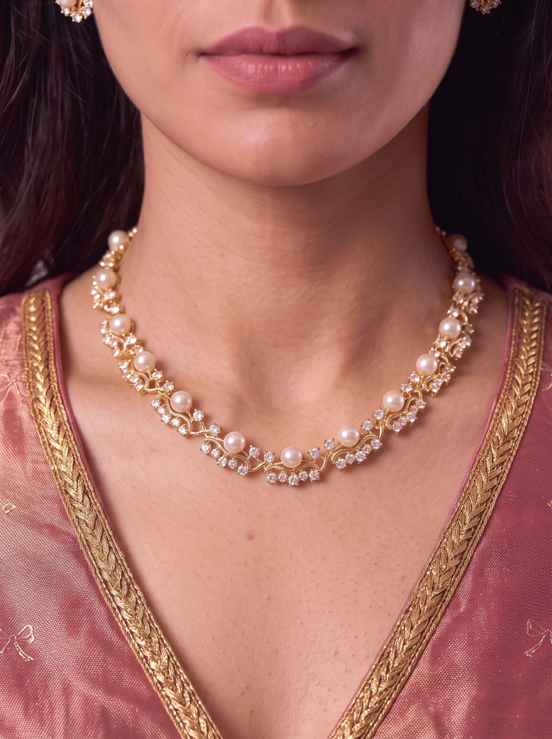 Pearl Necklace Set With Earrings