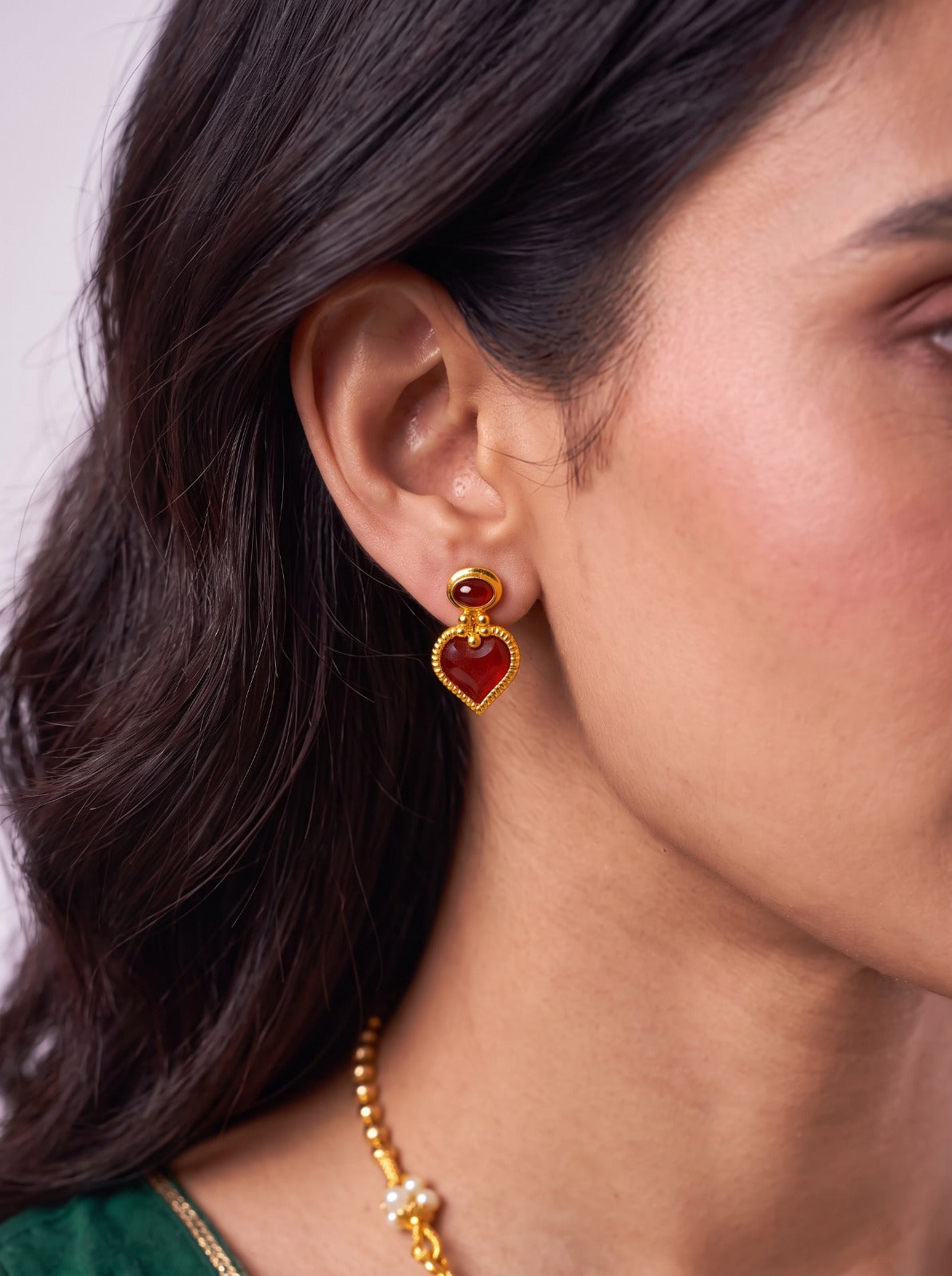 Simple Red Nagapada Necklace With Earrings