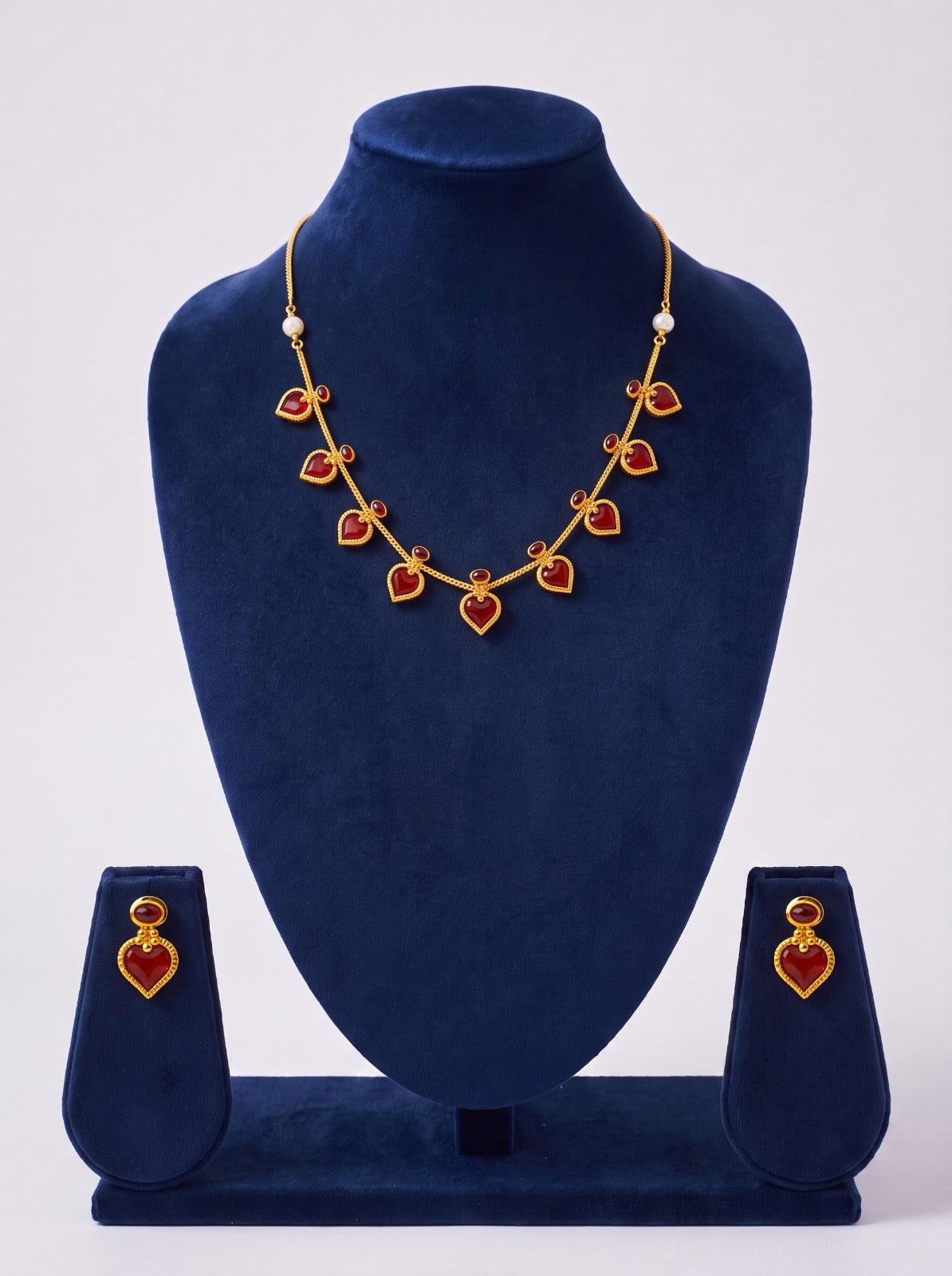 Simple Red Nagapada Necklace With Earrings