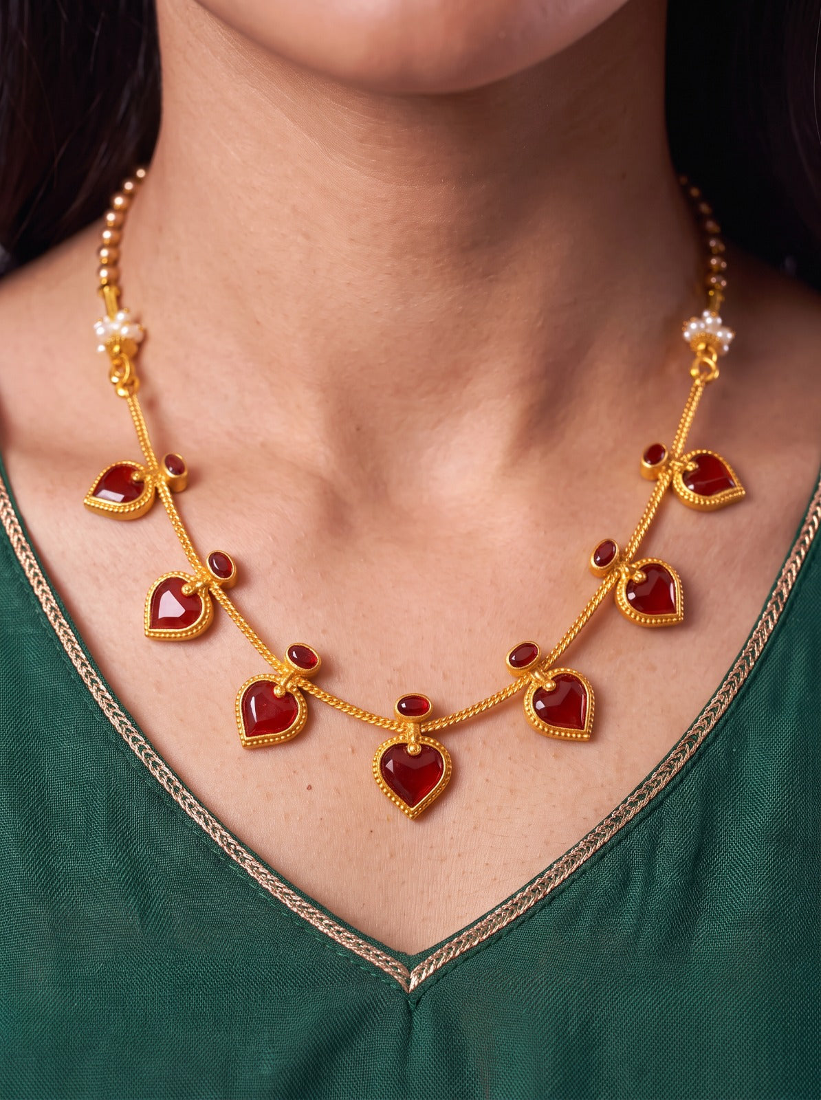 Simple Red Nagapada Necklace With Earrings