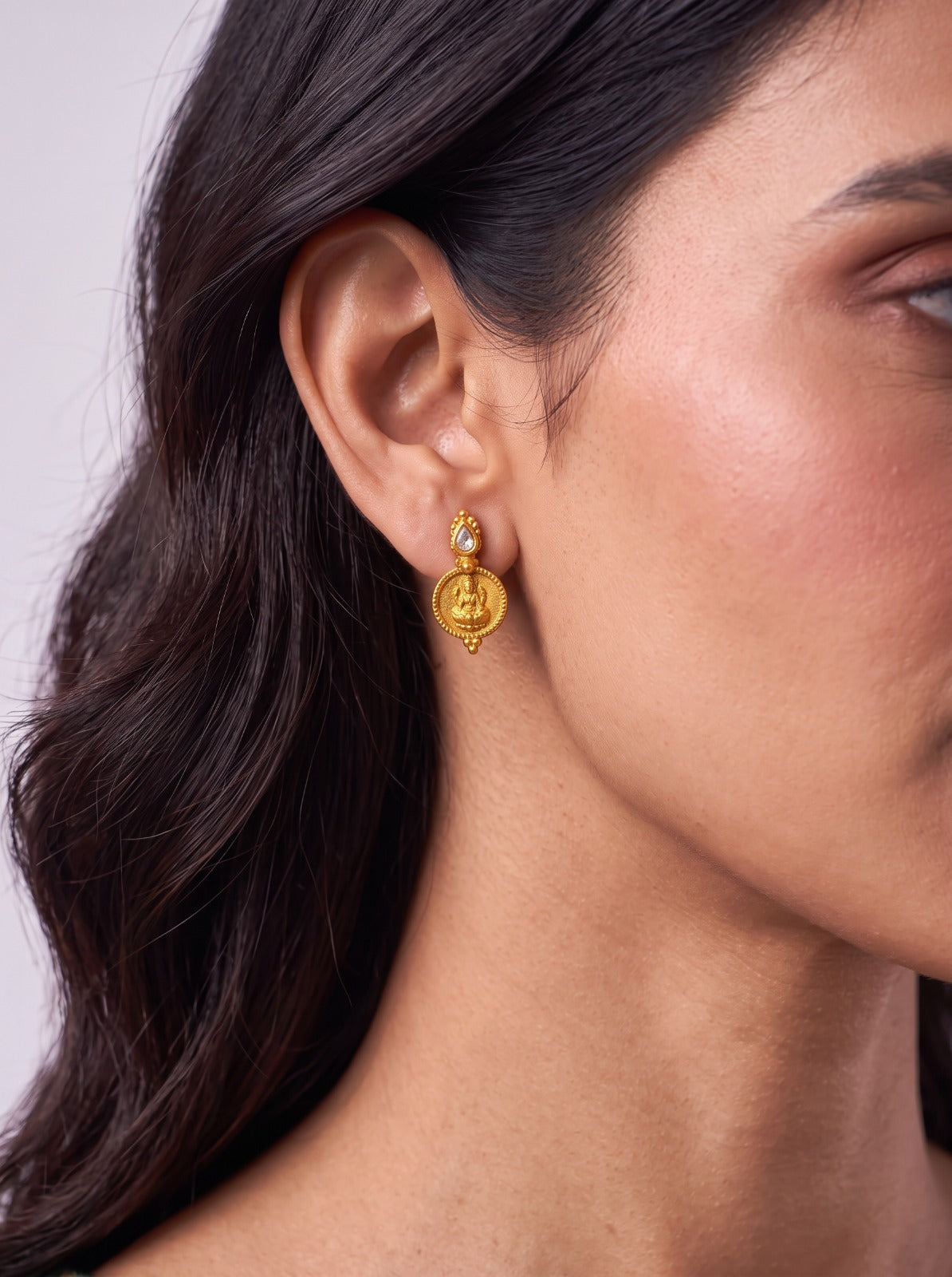 Simple Lakshmi Coin Necklace With Earrings