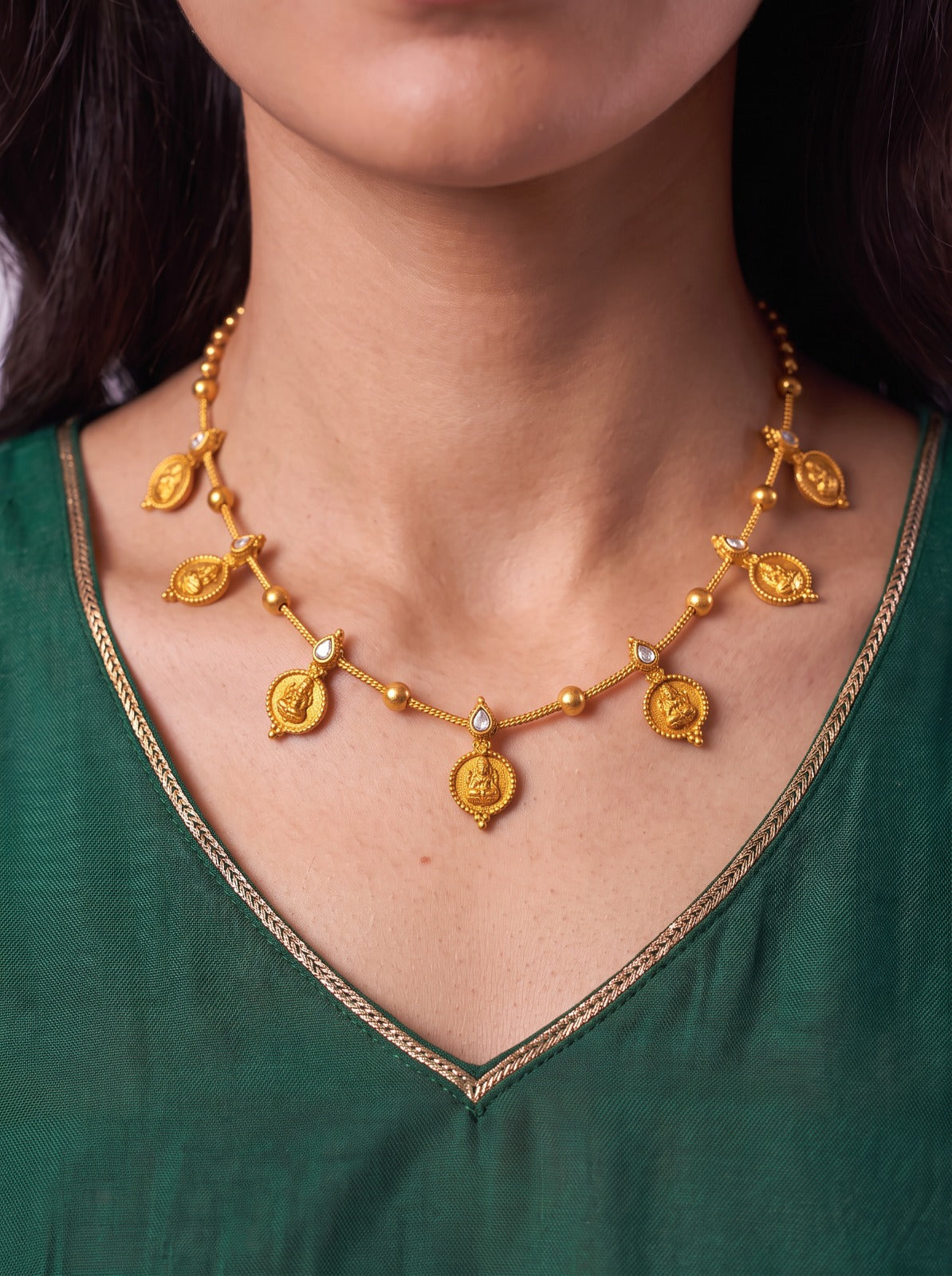 Simple Lakshmi Coin Necklace With Earrings