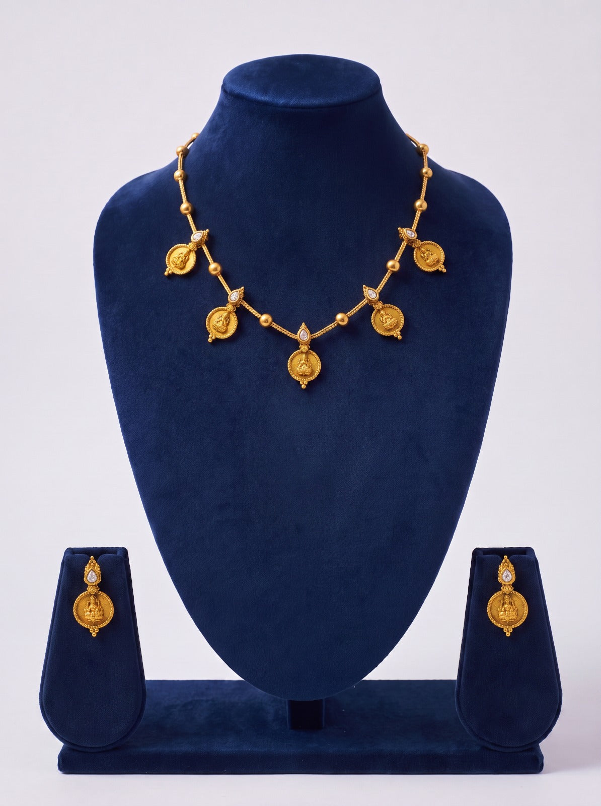 Simple Lakshmi Coin Necklace With Earrings