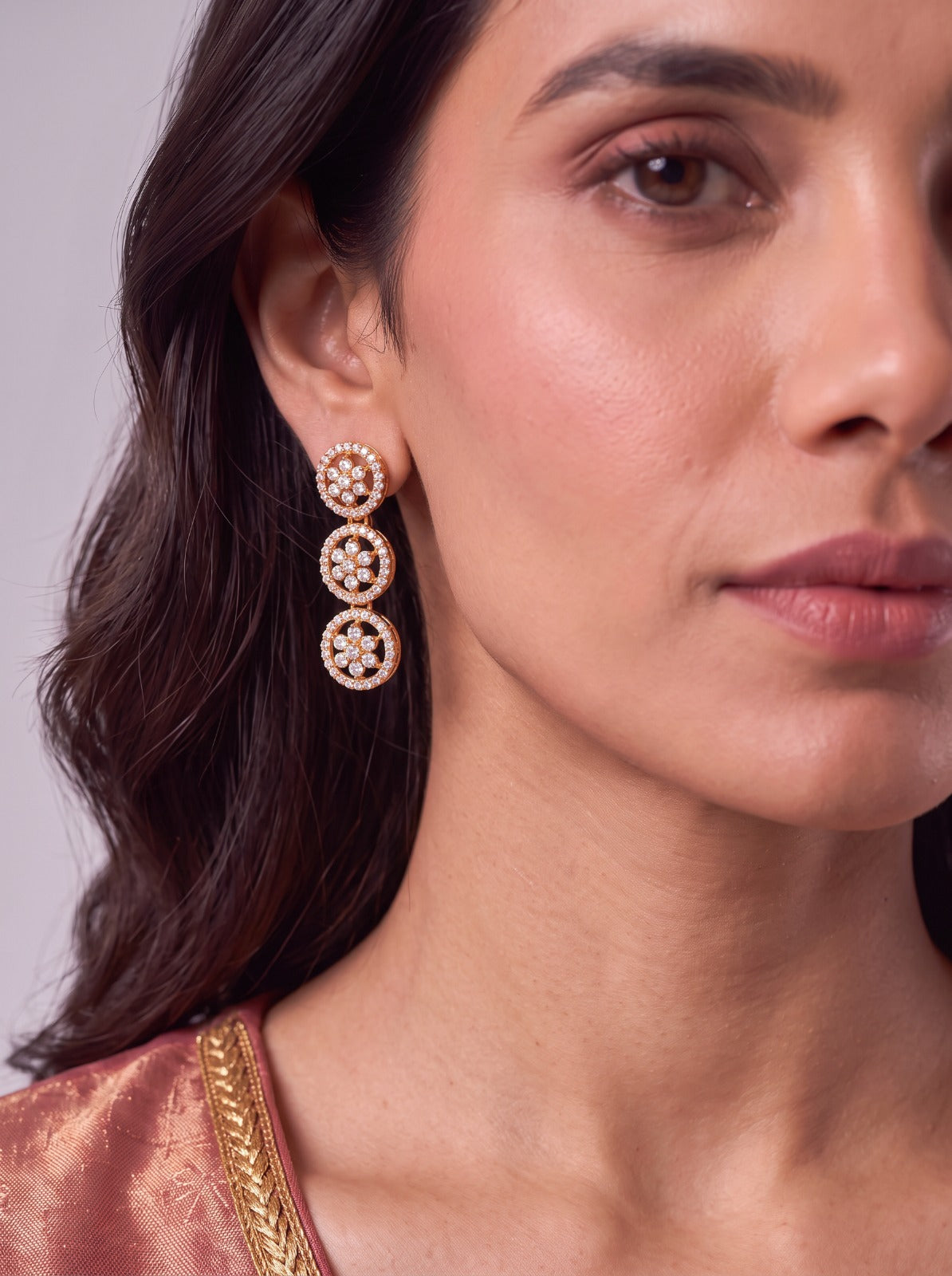 Rose Gold AD Flower Design Choker With Earrings