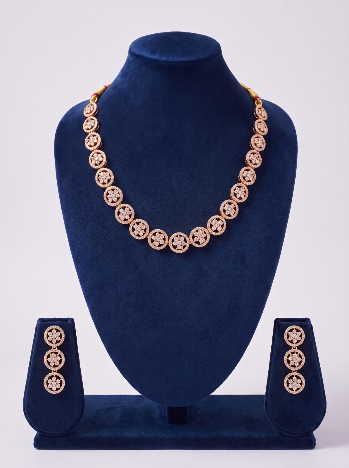 Rose Gold AD Flower Design Choker With Earrings