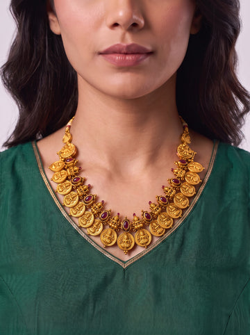 Pink Stone Lakshmi Mala With Earings
