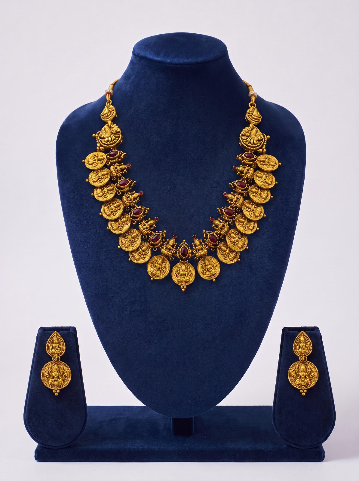 Pink Stone Lakshmi Mala With Earings