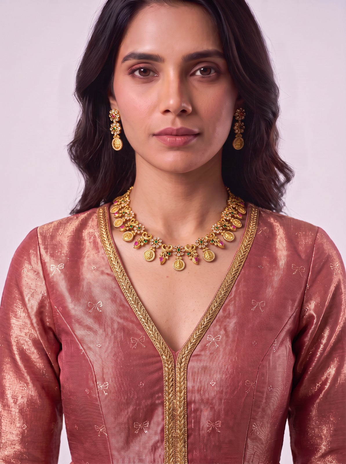 Kashi Mala With Ruby Stone And Earrings
