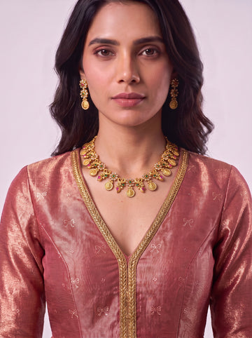 Kashi Mala With Ruby Stone And Earrings