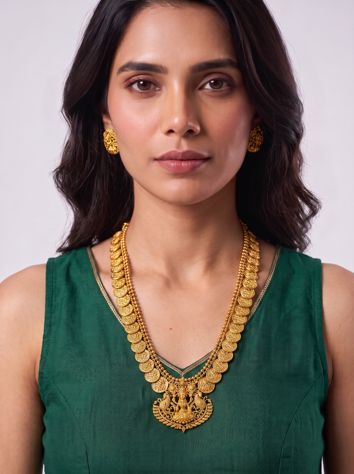 Kashi Mala With Lakshmi Pendant With Earings