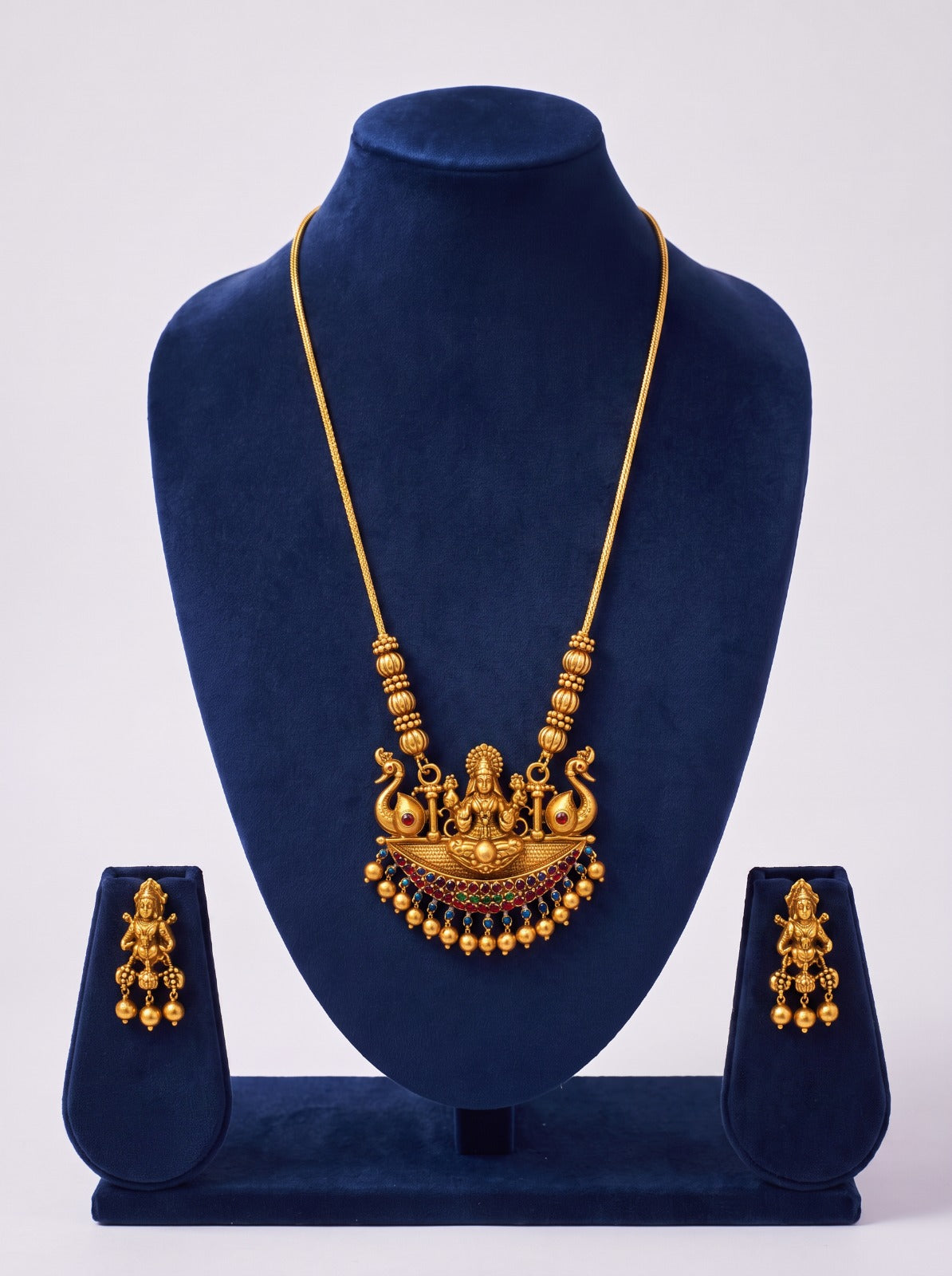 Multistone Lakshmi Peacock Chain With Earrings