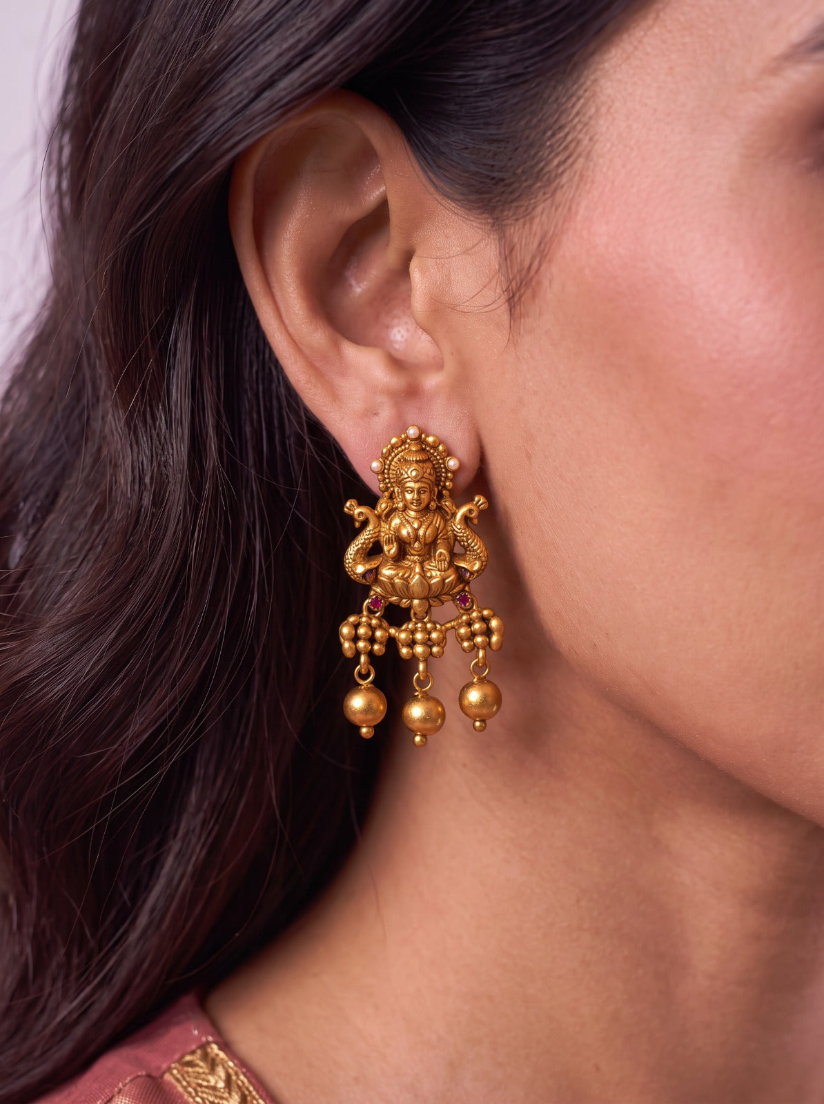 Multistone Lakshmi Peacock Chain With Earrings