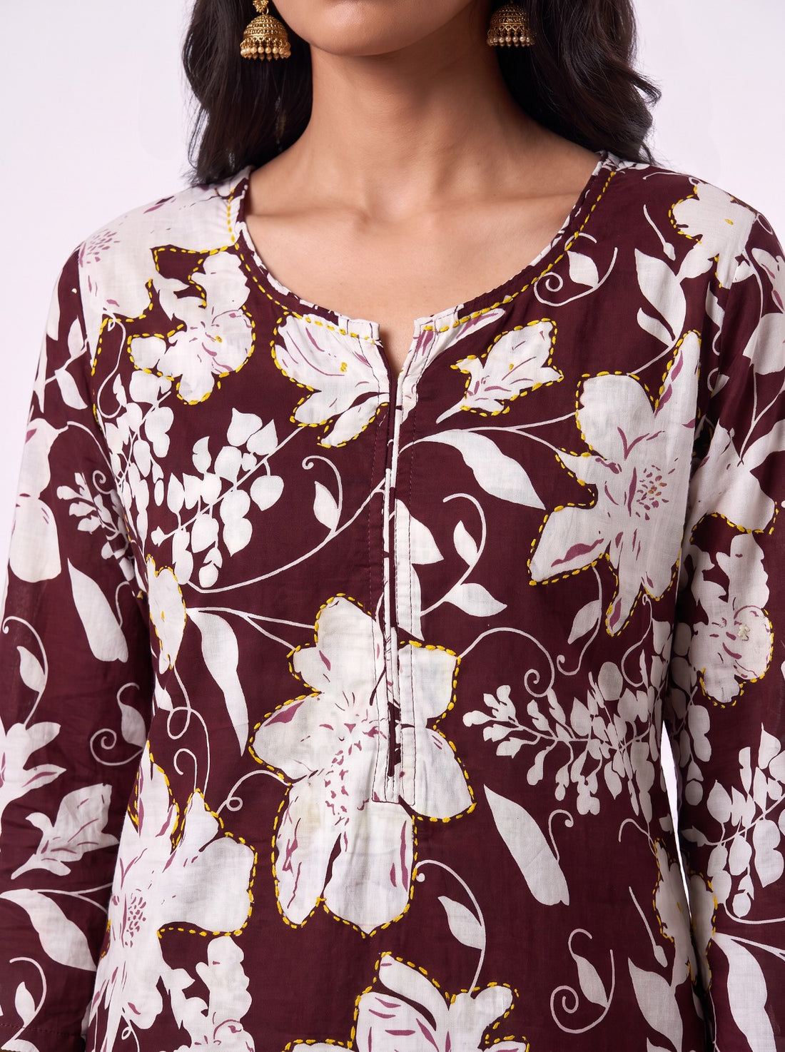 Burgundy Blossom Cotton Kurta Set