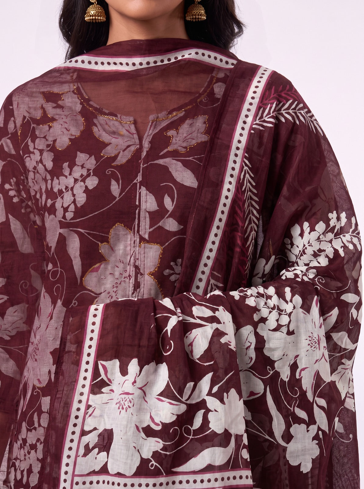 Burgundy Blossom Cotton Kurta Set
