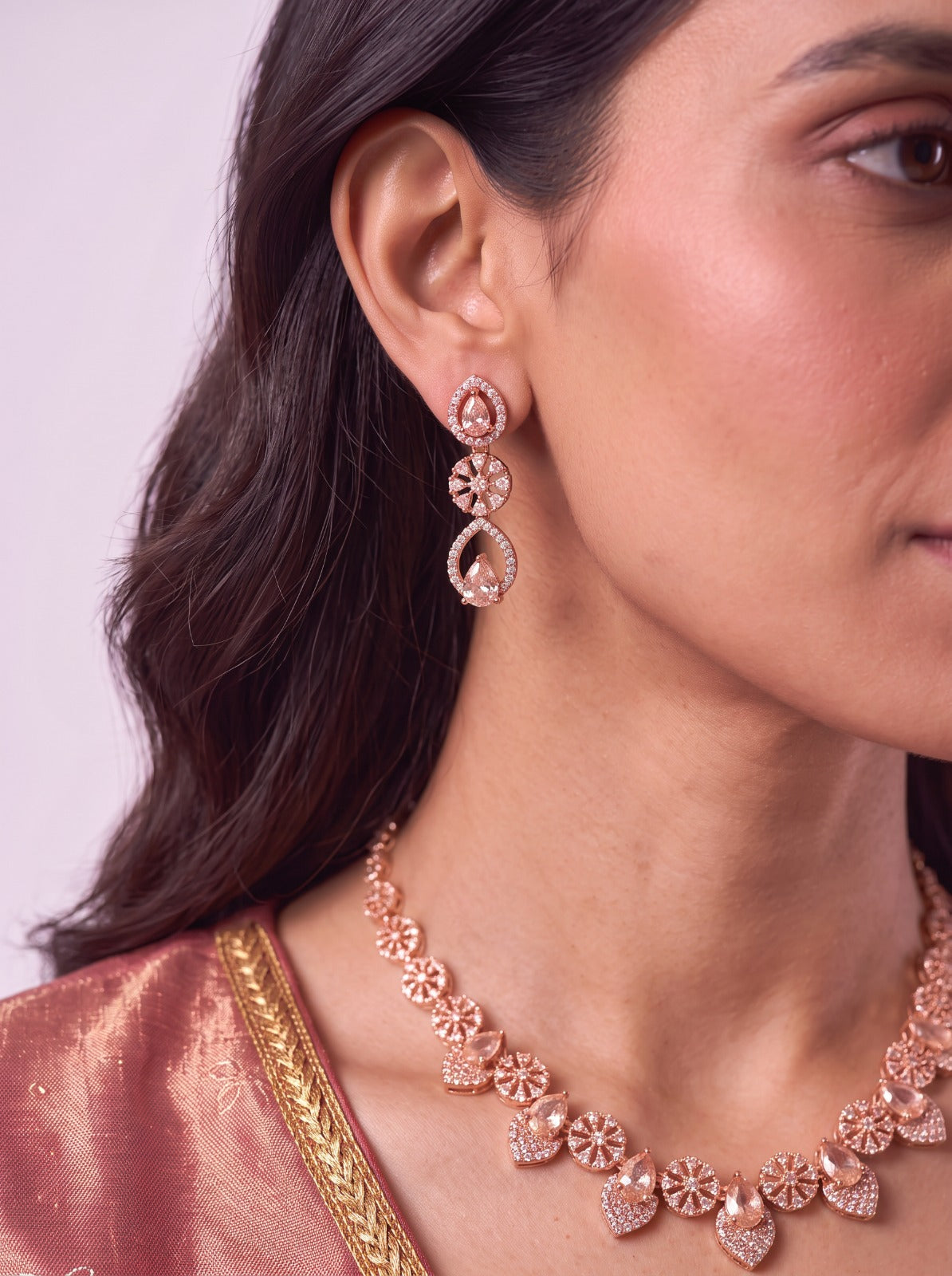 Rose Gold Fire Opal AD Choker With Earrings