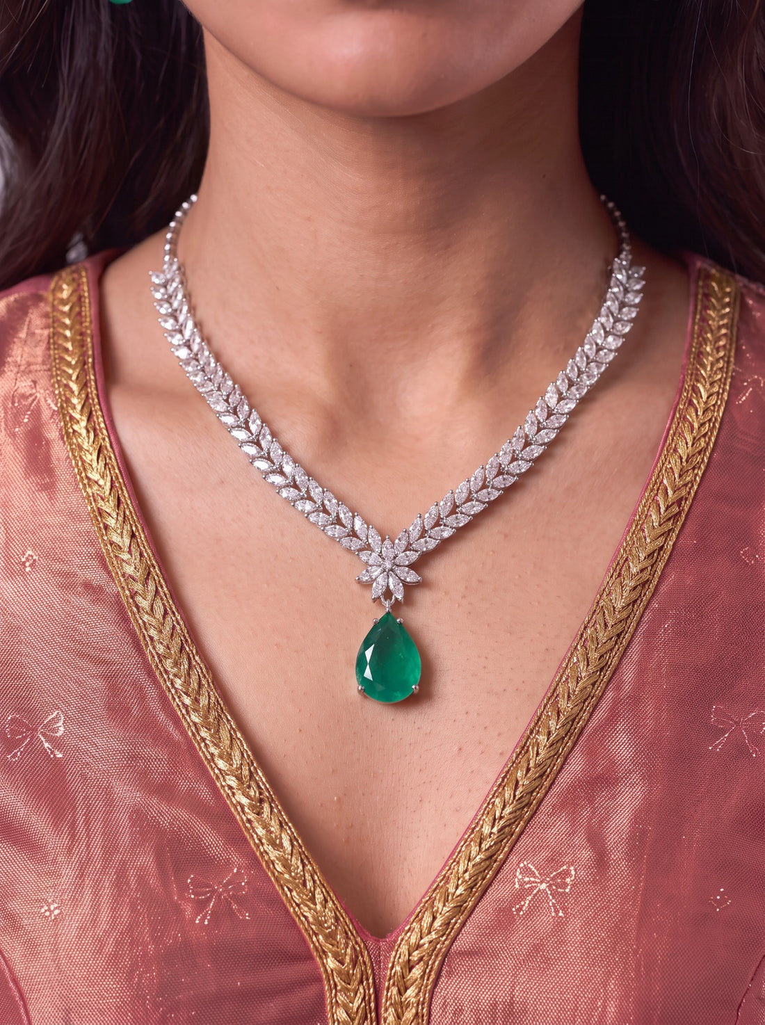Interchangeable Pendant American Diamond Necklace With Earrings .