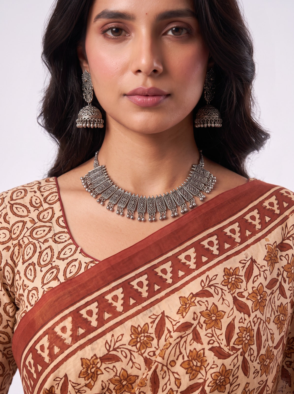 Beige Sanganeri Print Cotton Saree