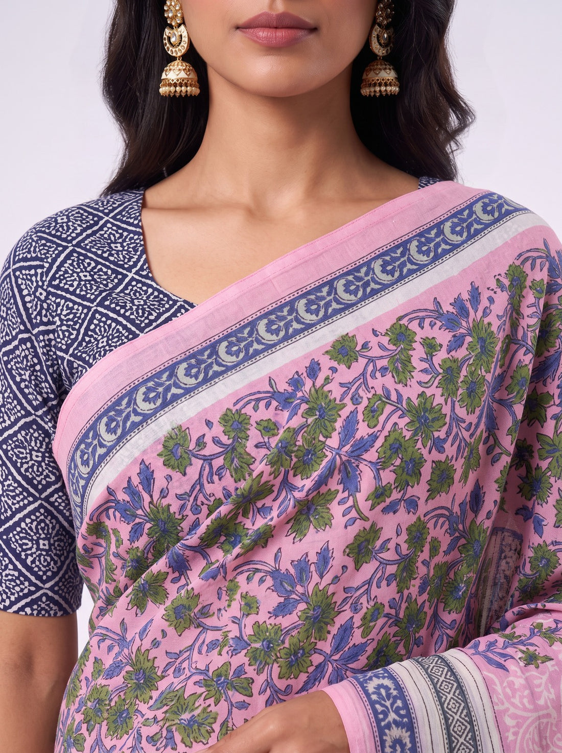 PINK SANGANERI PRINT MUL COTTON SAREE
